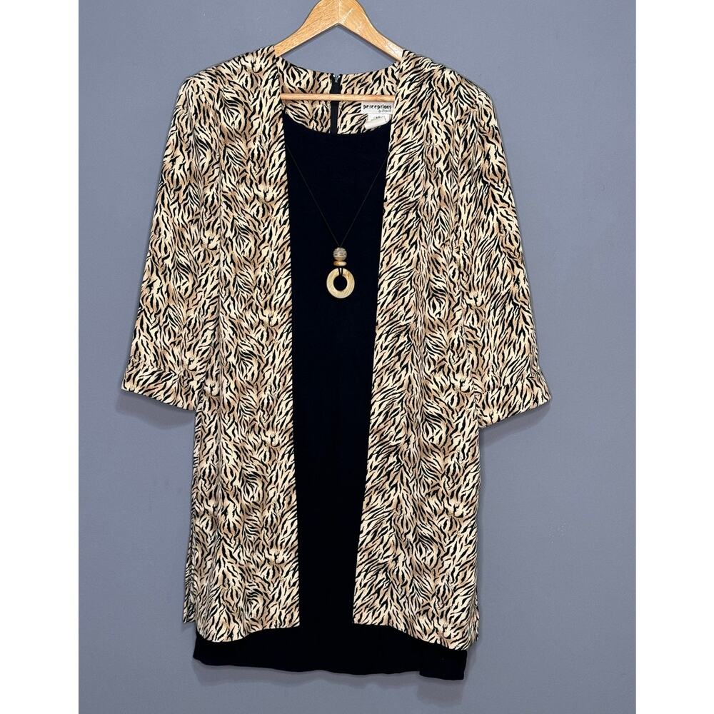 Perceptions by Irene B Animal Print Jacket W/ Attached Black Dress & Jewelry - Picture 2 of 4